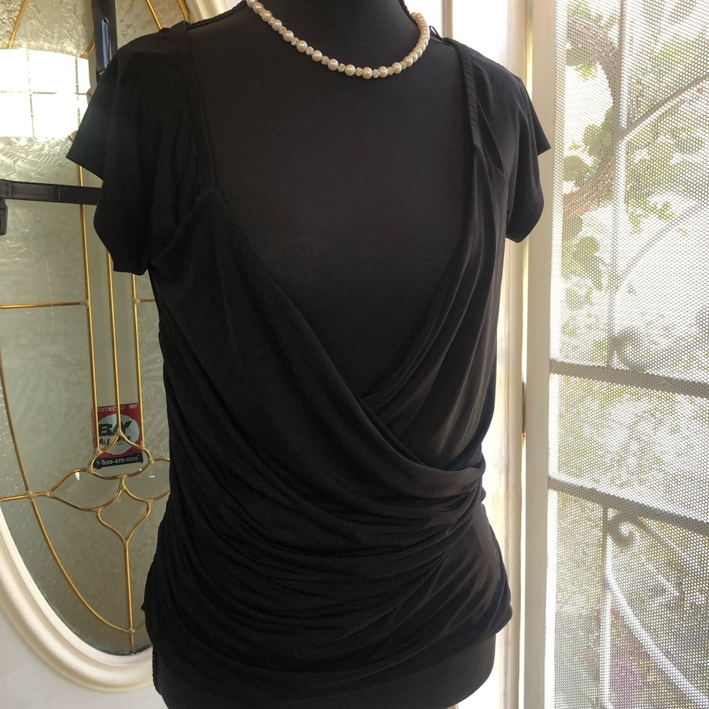 Express Black Draped Short Sleeve Top